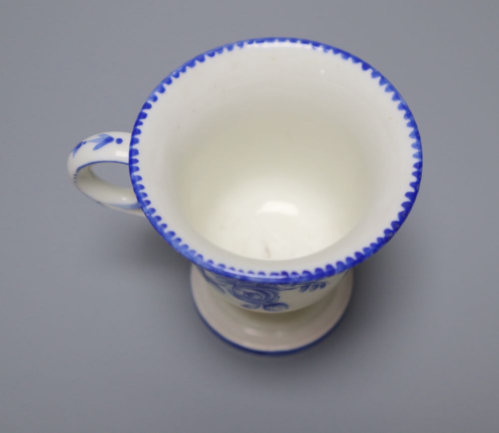 An Orleans porcelain blue enamelled pedestal coffee cup, c.1780 (repair), 6.7cm